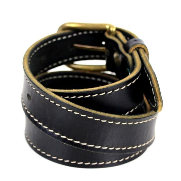 VTG SADDLE BLACK GENUINE LEATHER 1 1/8"Wd STITCH CASUAL DRESS MEN'S BELT 30 (35M - Picture 4 of 10